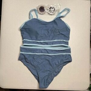 Girls 3-Piece Bikini Set with Sporty Shorts & Daisy Sunglasses, Size 13-14Y